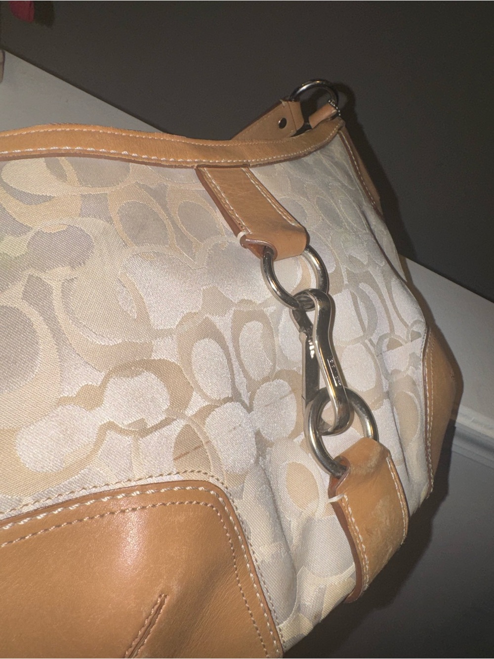Coach Tan and Ivory Signature Shoulder Hobo - Picture 5 of 12